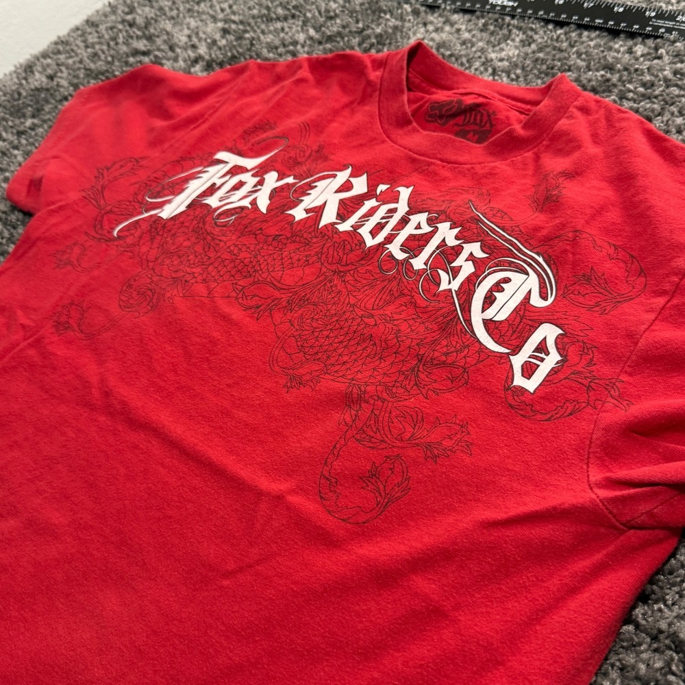 Y2K Fox Racing Fox Riders Co T-Shirt Mens Red Excellent Gothic Graphic Size M